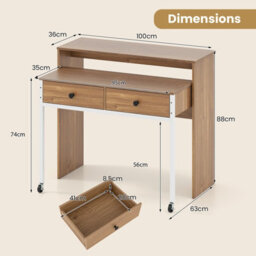 Gainoom Extendable Natural Computer Desk Convertible Home Office Desk W/ Drawers - thumbnail 2