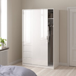 Furniture To Go Naia Wardrobe With 1 Sliding Door 1 Door 3 Drawers In White High Gloss (W) 118.5 X  (H) 200.4 X (D) 60Cm - thumbnail 7