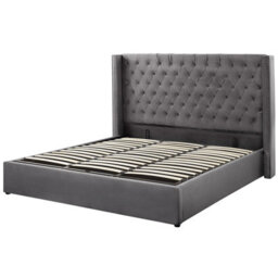 Beliani Ottoman Bed Velvet Lubbon 180 X 200 Cm (Eu Super King) Grey - thumbnail 6