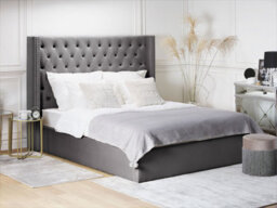 Beliani Ottoman Bed Velvet Lubbon 180 X 200 Cm (Eu Super King) Grey - thumbnail 2