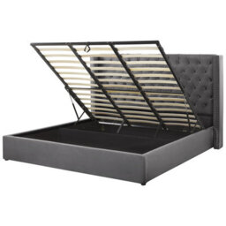 Beliani Ottoman Bed Velvet Lubbon 180 X 200 Cm (Eu Super King) Grey - thumbnail 1