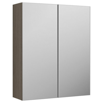 FNX Bathrooms Varo 600mm 2 Door Solace Oak Wall Hung Mirror Cabinet Contemporary 715mm - image 1