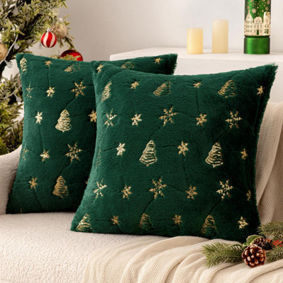 Amorly 2Pcs 18X18In Christmas Tree Cushion Covers, Green Throw Pillow Cases With Gold Glitter Snowflake, Not Included For Sofa Bed Decor - image 1