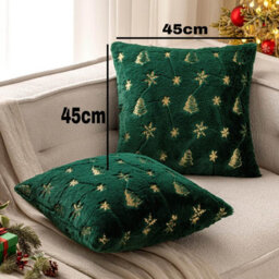 Amorly 2Pcs 18X18In Christmas Tree Cushion Covers, Green Throw Pillow Cases With Gold Glitter Snowflake, Not Included For Sofa Bed Decor - thumbnail 5