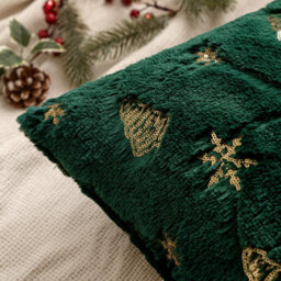 Amorly 2Pcs 18X18In Christmas Tree Cushion Covers, Green Throw Pillow Cases With Gold Glitter Snowflake, Not Included For Sofa Bed Decor - thumbnail 3