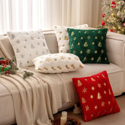 Amorly 2Pcs 18X18In Christmas Tree Cushion Covers, Green Throw Pillow Cases With Gold Glitter Snowflake, Not Included For Sofa Bed Decor - thumbnail 6