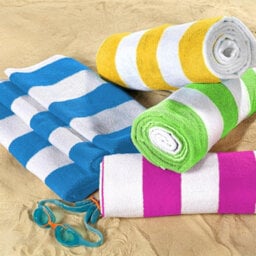 Geezy Microfibre Beach Towels Set Of 4 Striped Blue Pink Green Orange Quick Dry Travel - thumbnail 2