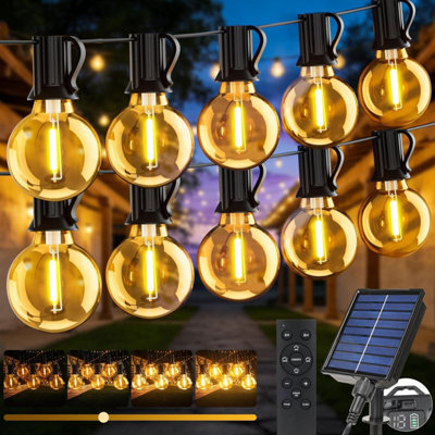 Solar String Lights Outdoor Garden, 15 M / 50 Ft Usb & Powered Dimmable Festoon With Remote, Timer, Ip 65 Waterproof Led G 40