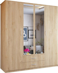 Sliding Wardrobes 4 u LTD Modern 4 Door Hinged Wardrobe - Bedroom Cabinet With 2 Mirror, Drawers And Shelves (Oak, 171Cm) - thumbnail 2
