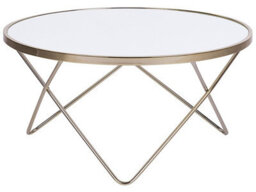 Beliani Lux 80Cm Round White Tempered Glass Coffee Table With Gold Hairpin Legs - thumbnail 1