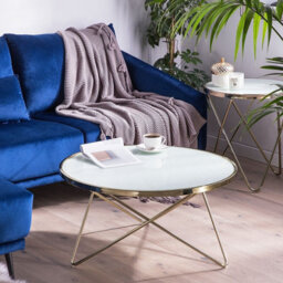 Beliani Lux 80Cm Round White Tempered Glass Coffee Table With Gold Hairpin Legs - thumbnail 2