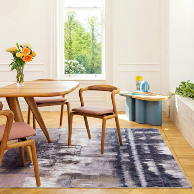 Loomed Storm Blue & Grey Modern Abstract Machine Washable Soft Area Rug 200Cm X 290Cm - image 1