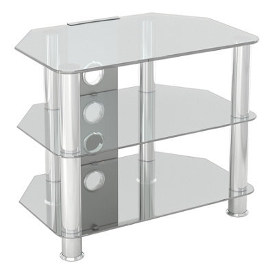 "Avf Classic 60Cm Glass Corner Tv Stand With Cable Management For Tvs Up To 32"" - Clear & Chrome" - image 1
