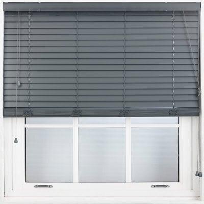 Furnished Faux Wood Venetian Blinds - Dark Grey 50mm Slats Trimmable Blinds For Windows And Doors  (W)185Cm (L)150Cm - image 1