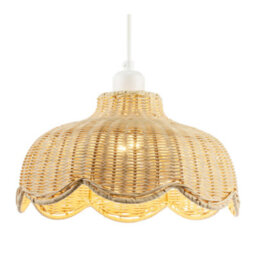 Happy Homewares Handwoven Natural Rattan Pendant Light Shade With Scalloped Edge - thumbnail 2