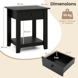 Gainoom Set Of 2 Black Nightstand 3-Tier Modern Bedside Table With Drawer - thumbnail 2