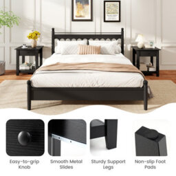 Gainoom Set Of 2 Black Nightstand 3-Tier Modern Bedside Table With Drawer - thumbnail 7