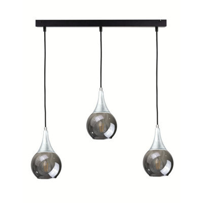 Luminosa Lighting Luminosa Lacrima Bar Pendant Ceiling Light Black, Silver Smoky Glass Shade 3X E27 - image 1