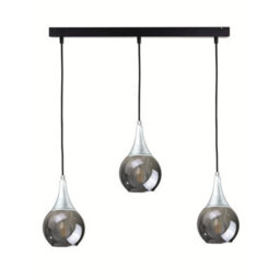 Luminosa Lighting Luminosa Lacrima Bar Pendant Ceiling Light Black, Silver Smoky Glass Shade 3X E27 - thumbnail 1