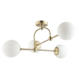 Luminosa Lighting Luminosa Cosenza 4 Light Ceiling Semi Flush Matt Antique Brass Plate & Opal Glass - thumbnail 4