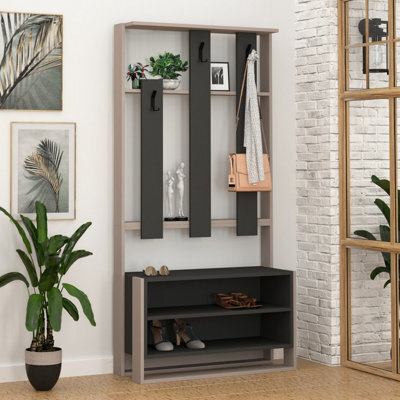Decortie Modern Chester Wall-Mounted Hall Tree 180(H) Cm Mocha Grey Anthracite Grey - image 1