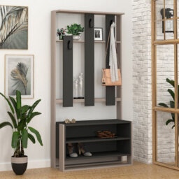 Decortie Modern Chester Wall-Mounted Hall Tree 180(H) Cm Mocha Grey Anthracite Grey - thumbnail 4