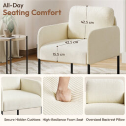 Yaheetech Modern Corduroy Tub Accent Chair, Upholstered Armchair With Removable Pillow Back, Beige - thumbnail 5