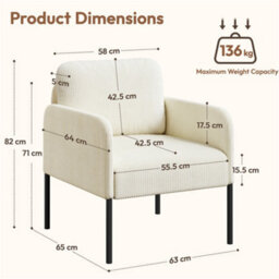 Yaheetech Modern Corduroy Tub Accent Chair, Upholstered Armchair With Removable Pillow Back, Beige - thumbnail 3