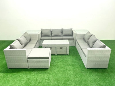 Fimous Rattan Garden Outdoor Furniture Set 12 Seater Garden Sofa Oblong Coffee Table Set 3 Stools 2 Side Tables - image 1