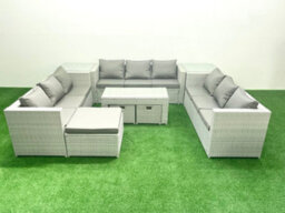Fimous Rattan Garden Outdoor Furniture Set 12 Seater Garden Sofa Oblong Coffee Table Set 3 Stools 2 Side Tables - thumbnail 2