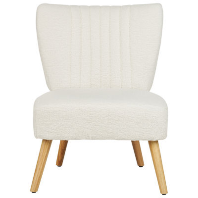 Beliani Armless Armchair White Boucle Vertical Tufting - Compact Accent Chair - image 1
