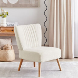 Beliani Armless Armchair White Boucle Vertical Tufting - Compact Accent Chair - thumbnail 2