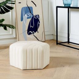 Beliani Ottman Glamour Off-White Velvet Hexagonal Pouffe 53 X 48 X 29 Cm - Footstool For Living Room - thumbnail 2