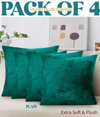 Ameha Green Plain Velvet Cushions Set, 18X18 Inch, Includes 4 Filled Cushions & 4 Covers, Breathable & Anti Allergic - image 1