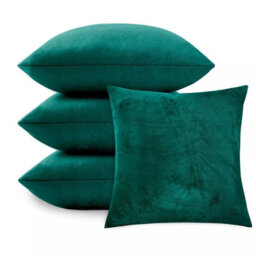Ameha Green Plain Velvet Cushions Set, 18X18 Inch, Includes 4 Filled Cushions & 4 Covers, Breathable & Anti Allergic - thumbnail 2