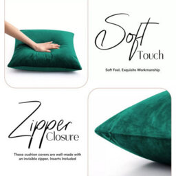 Ameha Green Plain Velvet Cushions Set, 18X18 Inch, Includes 4 Filled Cushions & 4 Covers, Breathable & Anti Allergic - thumbnail 4