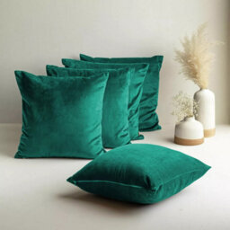 Ameha Green Plain Velvet Cushions Set, 18X18 Inch, Includes 4 Filled Cushions & 4 Covers, Breathable & Anti Allergic - thumbnail 3