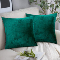 Ameha Green Plain Velvet Cushions Set, 18X18 Inch, Includes 4 Filled Cushions & 4 Covers, Breathable & Anti Allergic - thumbnail 8