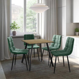 Urbn-Living Urbnliving 80Cm Oak Square Table With 4 Green Velvet Chairs  - thumbnail 3