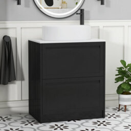Royal Bathrooms Royal Bathroom Elmore 700mm Matt Nocturne Black Freestanding Bathroom Vanity Unit 2 Drawer Plain White Worktop With Peak Basin - thumbnail 1