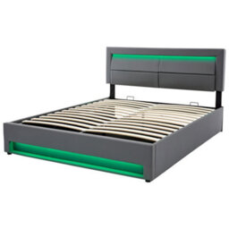Btm 6Ft Super King Pu Bed Grey 180X200Cm With Led Lighting Usb Wireless Charging And Storage Space - thumbnail 8