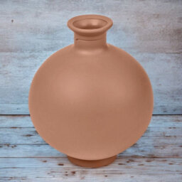 Urbn-Living Urbnliving 2.5L Terracotta Large Round Glass Opera Ball Vase Ceramic Look Ornament Living Room Home Decor