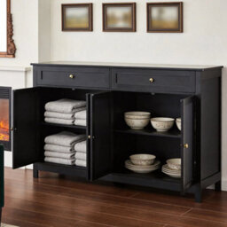 Black Sideboard Buffet Cupboard Dining Living Room 2Drawer Storage Cabinet Unit - thumbnail 3
