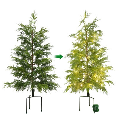 London Boutique Set Of 2 90Cm Pre-Lit Artificial Cypress Trees, Warm White Led Lights, Uv Resistant Faux Plants With Ground Spikes - image 1