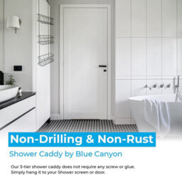 Blue Canyon Grey 3 Tier Over Shower Screen Caddy Rust Resistant Hanging Bathroom Storage Rack - thumbnail 7