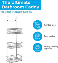 Blue Canyon Grey 3 Tier Over Shower Screen Caddy Rust Resistant Hanging Bathroom Storage Rack - thumbnail 6