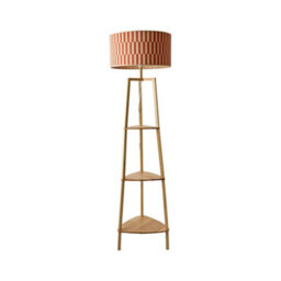 Valuelights Hiru Shelf Tripod Floor Lamp With Orange Checkerboard Bamboo Shade And Bulb - thumbnail 8