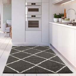The Rugs Moroccan Shaggy Rugs And Runners Soft Fluffy Diamond Design High Pile Dark Grey And Ivory Living Room Kitchen Hallway 540 - thumbnail 6