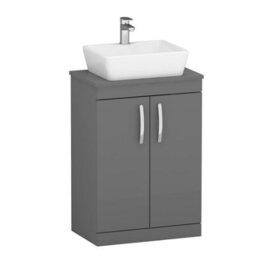 Royal Bathrooms 600mm Floor Standing Vanity Unit 2 Door Indigo Grey Gloss & Countertop Basin - Cube - thumbnail 4