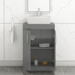 Royal Bathrooms 600mm Floor Standing Vanity Unit 2 Door Indigo Grey Gloss & Countertop Basin - Cube - thumbnail 3